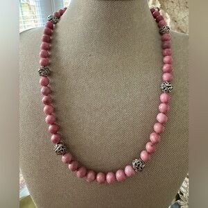 Carolyn Pollack Rhodochrosite Gemstone Beaded Necklace with Silver Accents